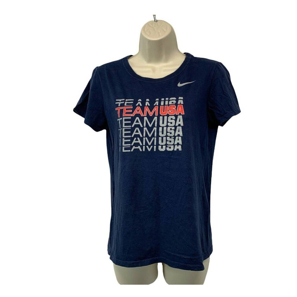 Nike Womens Blue T Shirt Slim Fit Crew Neck Size Medium Cotton Team USA